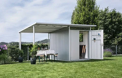 HighLine Stilvolles Metall-Gerätehaus mit Flachdach
