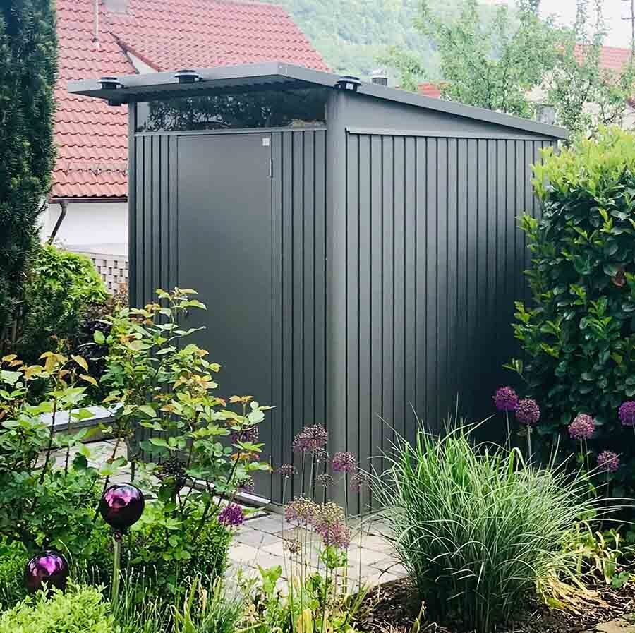 Abri De Jardin Métallique 2,35 M Avec Toit En Appentis - 2 Portes, 2 Fenêtres, Rangement Extérieur Spacieux