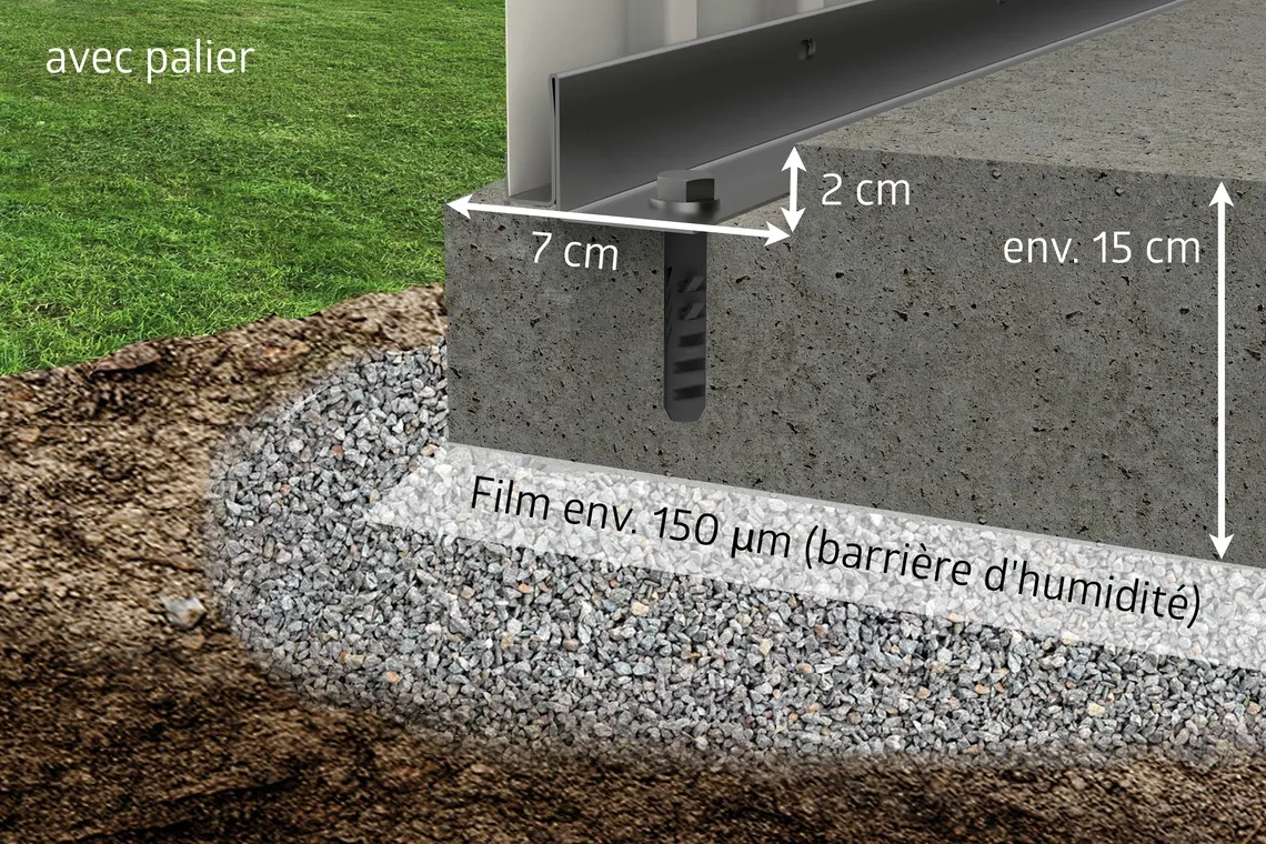 Fondation en béton avec gradins