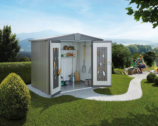 Biohort Gerätehaus Europa aus Metall in quarzgrau-metallic